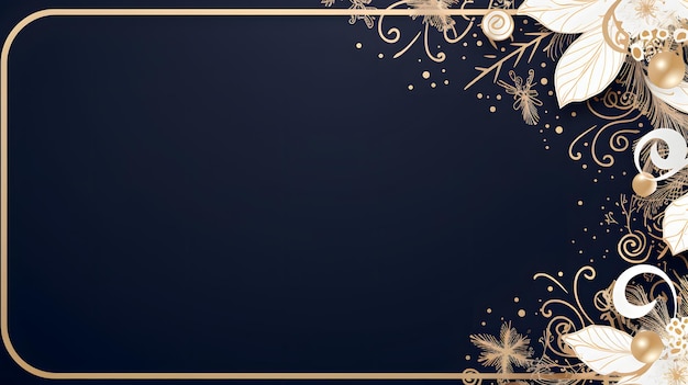 Foto elegant kerstframe met gouden en blauwe ornamenten op een donkerblauwe achtergrond