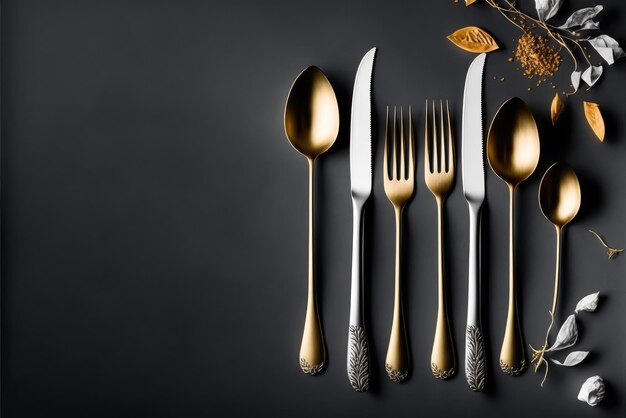 Elegant kitchen cutlery banner in set for table setting generative ai