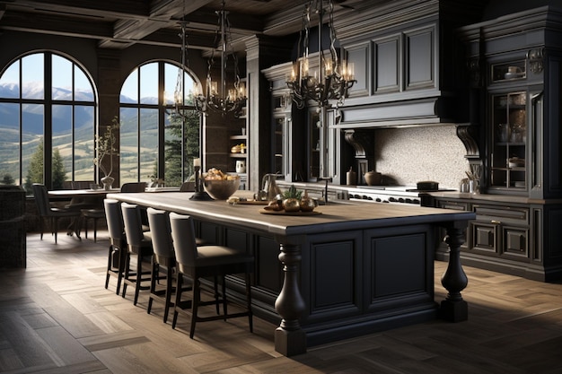 Elegant kitchen featuring dark wood cabinetry for a timeless appeal