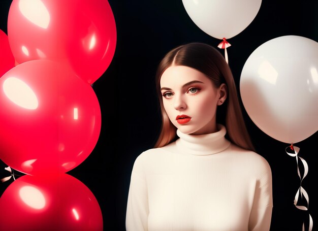 Photo elegant lady amidst balloons