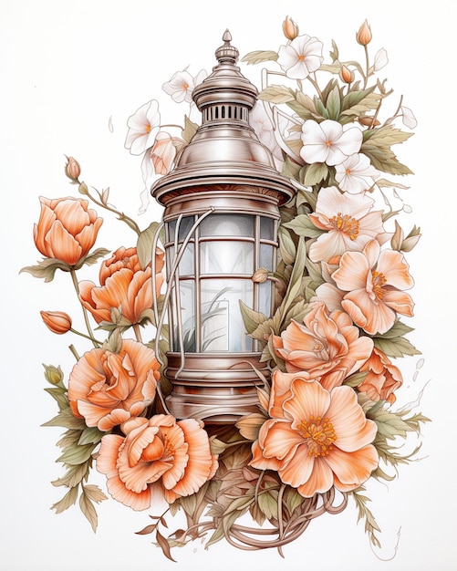 Elegant Large Lantern with Flowers