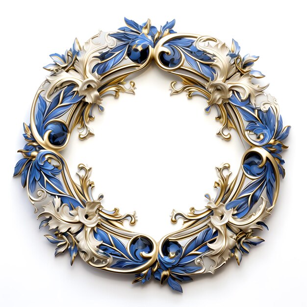 Elegant laurel wreath frame logo decoration blue and gold color isolated on white