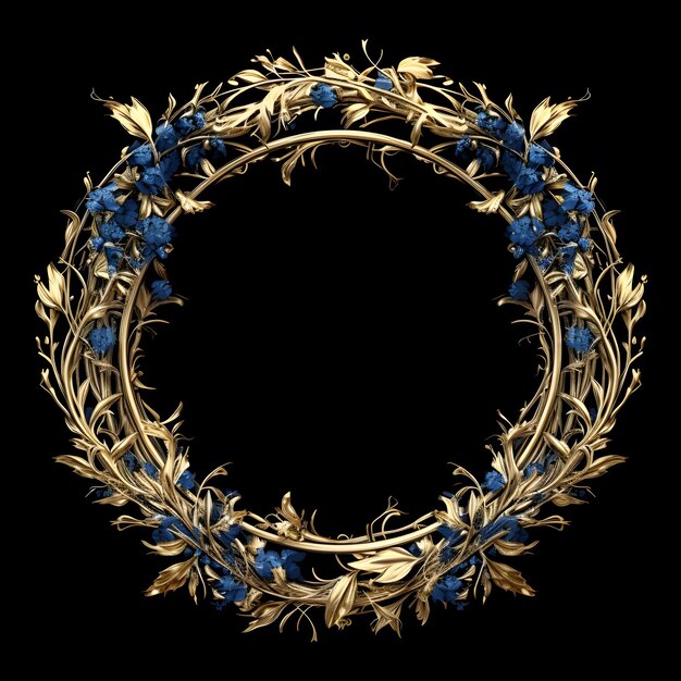 Elegant Laurel Wreath frame logo decoration blue and gold color isolated