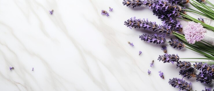Elegant Lavender amp Natural Cosmetics on Sophisticated Marble