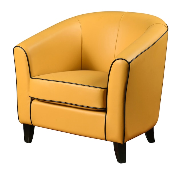 Elegant leather armchair of yellow color