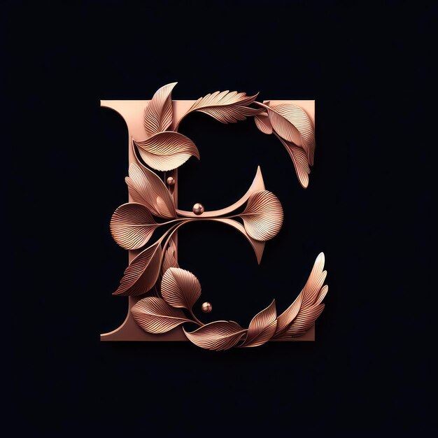 Photo elegant letter e with gold leaves