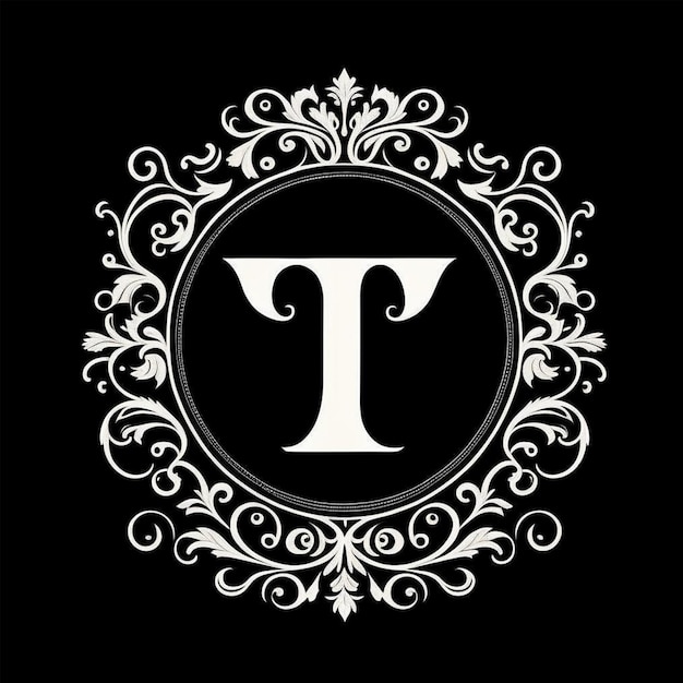 Elegant letter T in floral frame