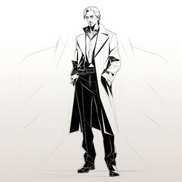 Elegant Line Work A Stunning Anime Character In A Trench Coat