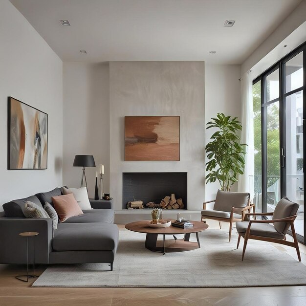 Photo elegant living room interior with modern furniture and natural light