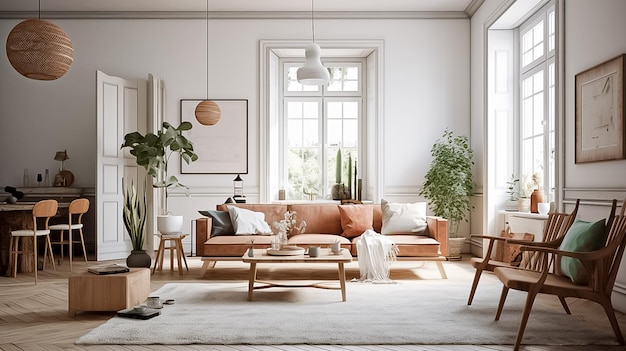 Elegant Living Room Minimalistic Comfort with a Touch of Warmth Ai generated