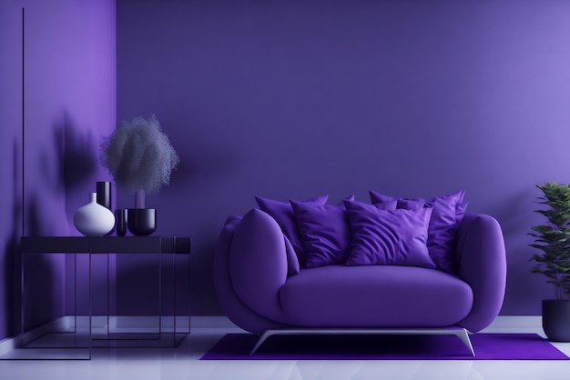 Elegant Living Room with Blue and Purple Sofa