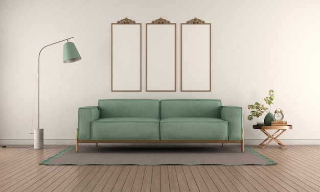 Элегантная гостиная с зеленым диваном