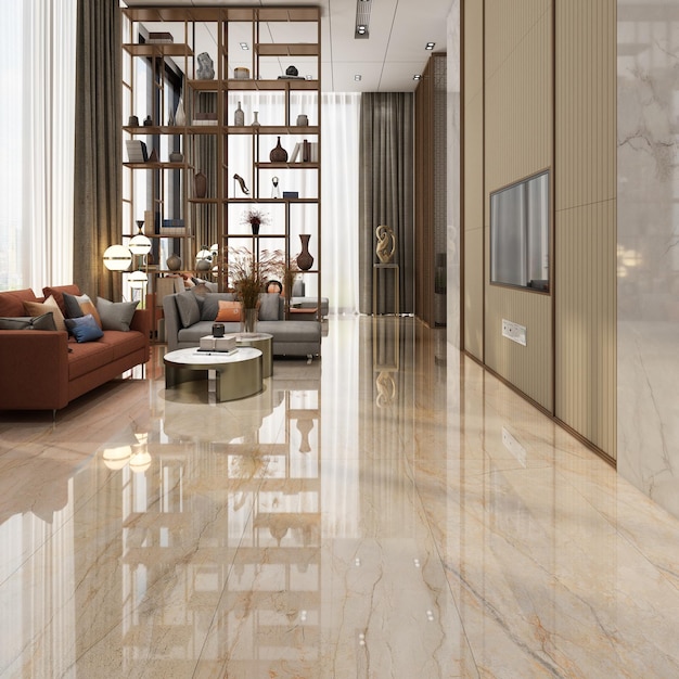 elegant living room with marble floor