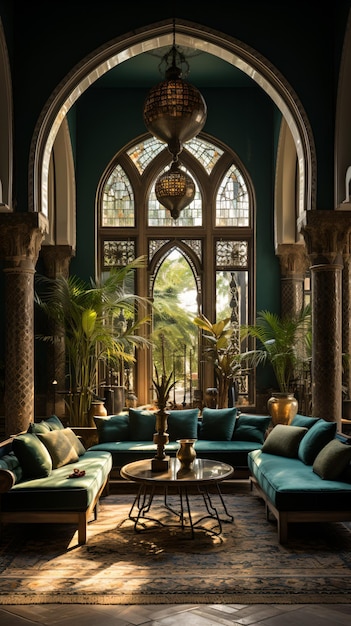 Elegant living room with Moorish and Gothic influences