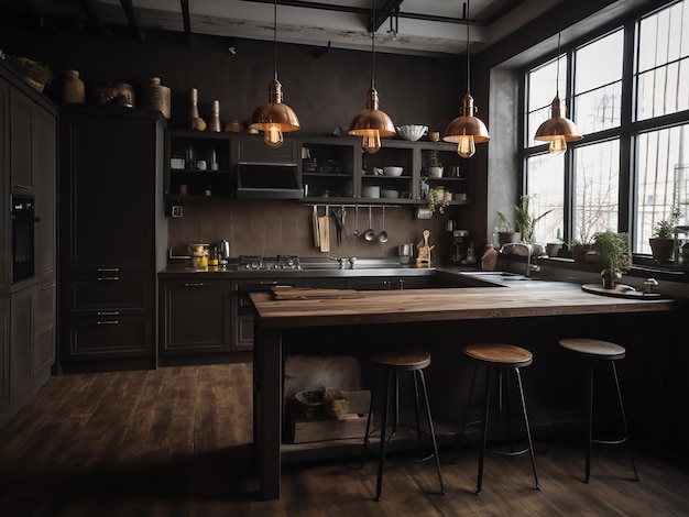 Elegant loft kitchen with a touch of warmth AI Generate