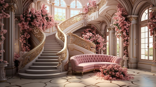 Foto elegant luxe paleis interieurontwerp met roze