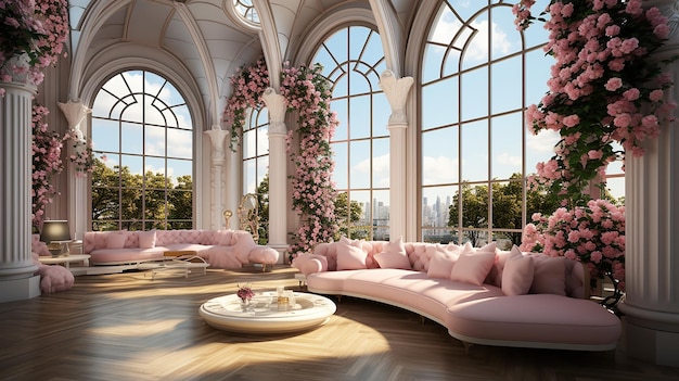 Foto elegant luxe paleis interieurontwerp met roze