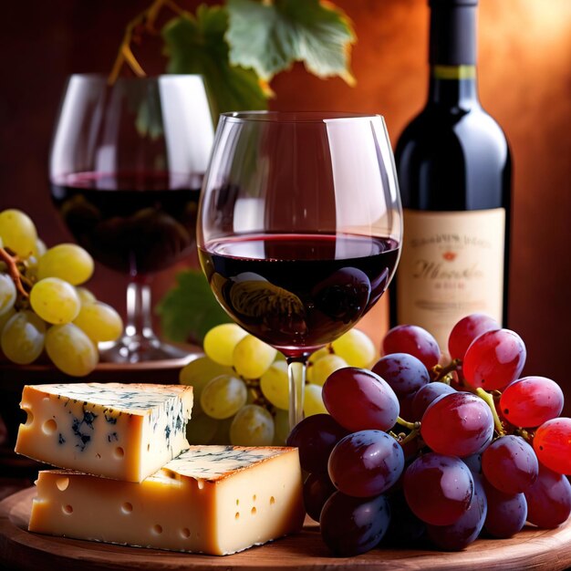 Elegant luxury arrangement of red wine grapes and cheese