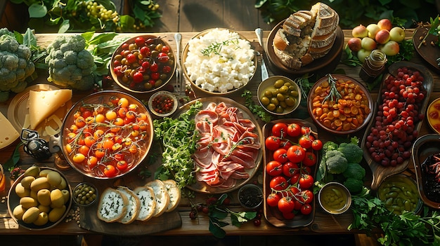 elegant luxury dinner foods view from above on table