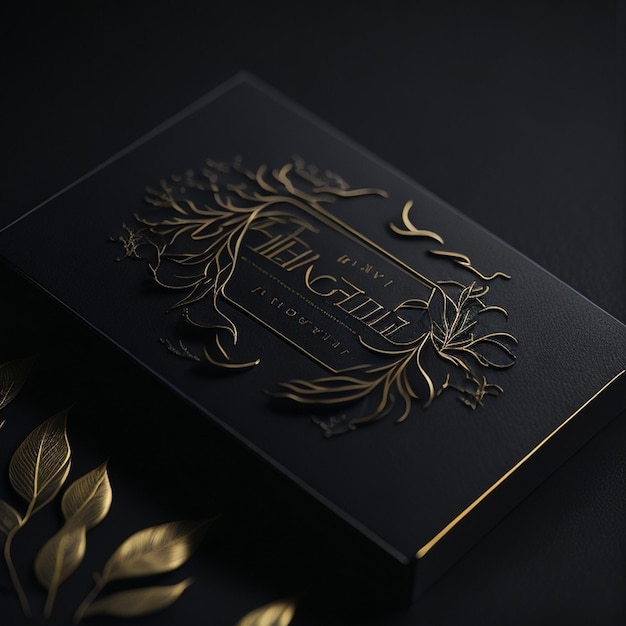 Photo elegant and luxury embossed gold foil logo mockup on black paper