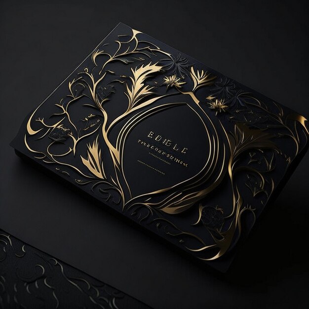 Photo elegant and luxury embossed gold foil logo mockup on black paper