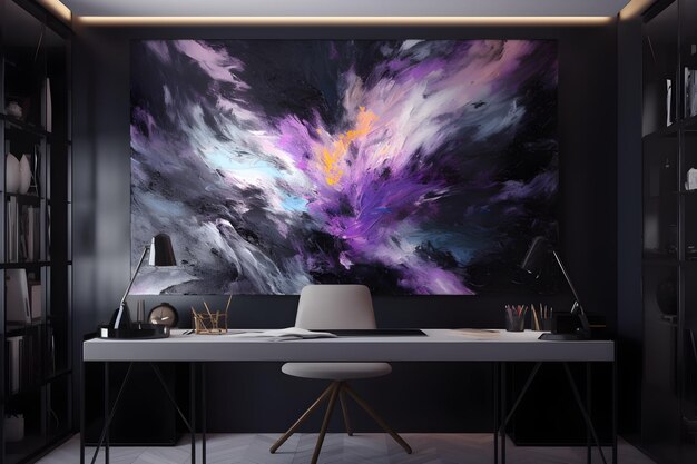 Elegant luxury modern interior design of living room with purple abstract painting