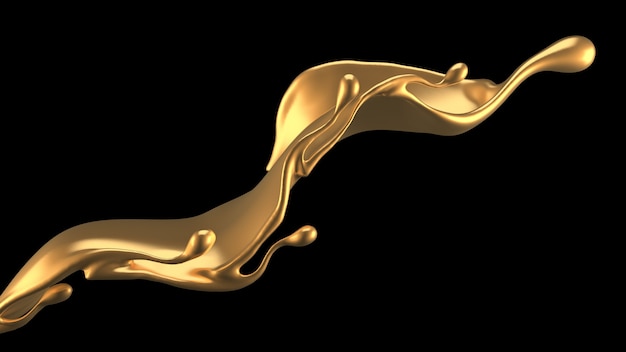 Elegant, luxury splash of gold liquid. 3d illustration, 3d rendering.