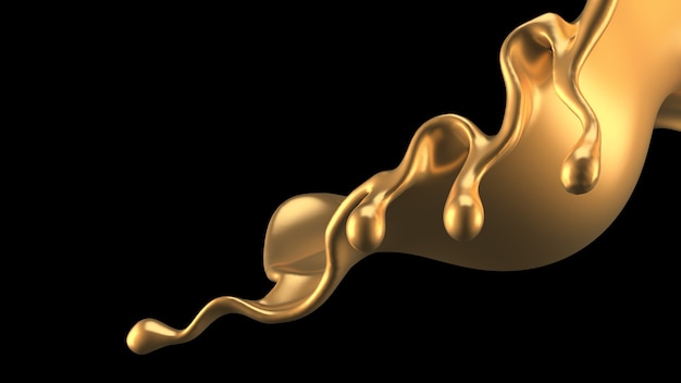 Elegant, luxury splash of gold liquid. 3d illustration, 3d rendering.