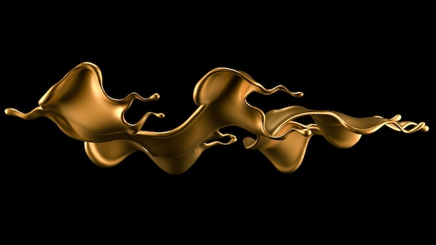 Elegant, luxury splash of gold liquid. 3d illustration, 3d rendering.