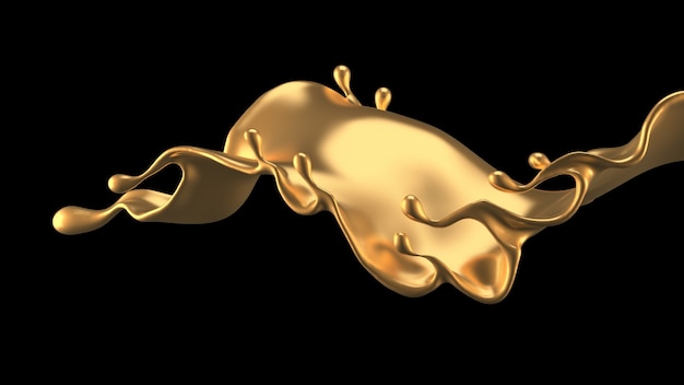 Элегантный, роскошный всплеск золотой жидкости. 3d иллюстрации, 3d рендеринг.