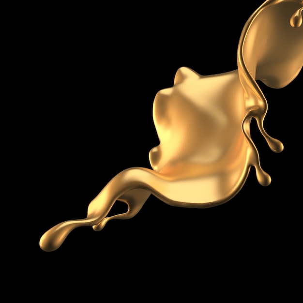 Elegant, luxury splash of gold liquid. 3d illustration, 3d rendering.