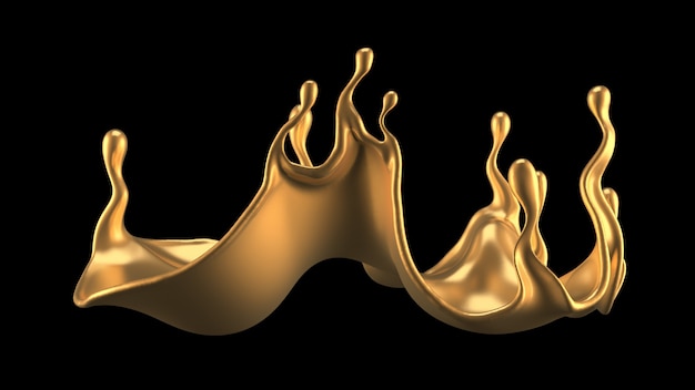 Elegant, luxury splash of gold liquid. 3d illustration, 3d rendering.