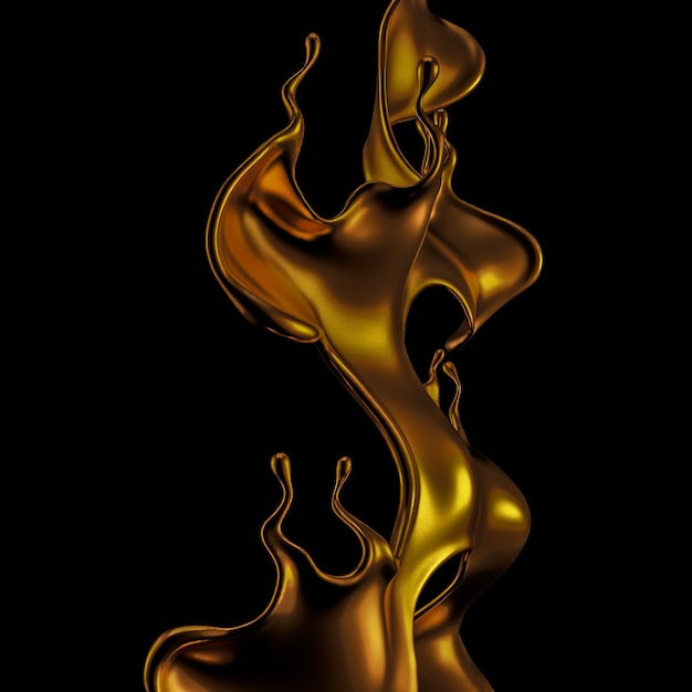 Elegant, luxury splash of gold liquid. 3d illustration, 3d rendering.