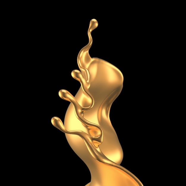 Elegant, luxury splash of gold liquid. 3d illustration, 3d rendering.