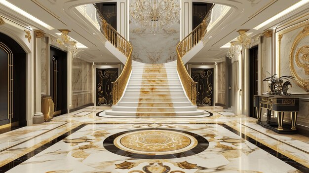 Elegant Luxury Steps Floor spacious apartment Generative Ai