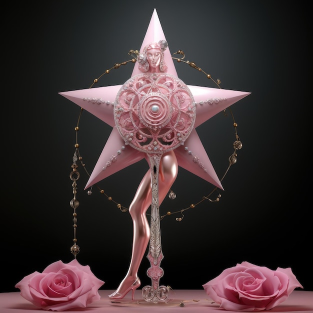 The Elegant Lyran Star Seed An Alluring Vision of Grace Adorned with Sacred Symbols and Pink Roses