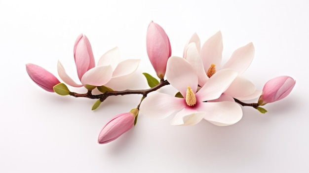 elegant magnolia blooms with velvety petals on a white background for design layouts