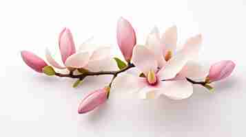 Photo elegant magnolia blooms with velvety petals on a white background for design layouts