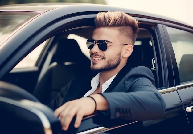 Elegant man in car Attractive person Generate Ai