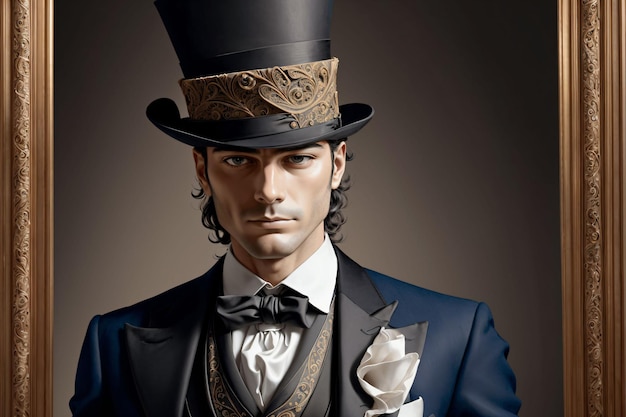 Photo elegant man wearing suit and top hat