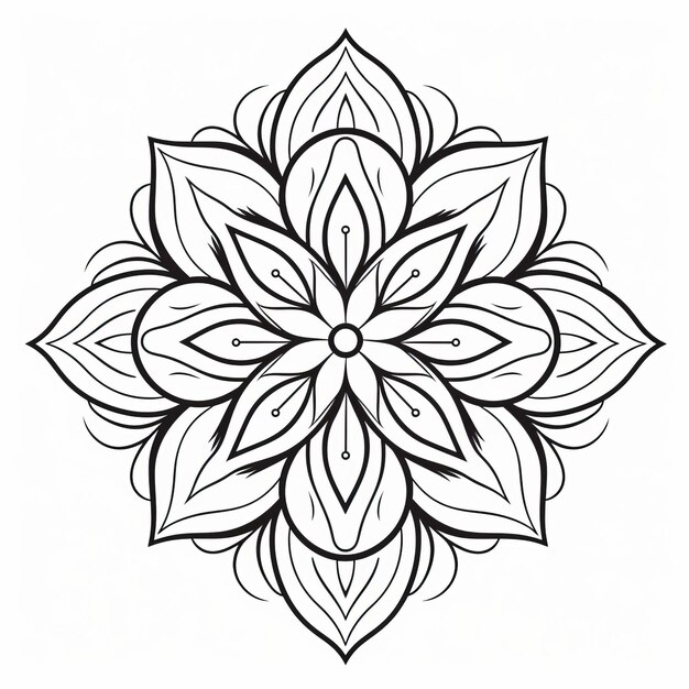 Foto illustrazione elegante del fiore del mandala pagina da colorare con disegno simmetrico