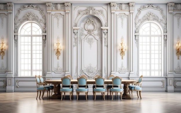 elegant mansion dining room on white background