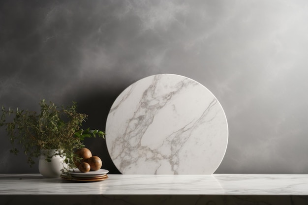 Elegant Marble Podium Creates Stunning Product Display on Kitchen Table