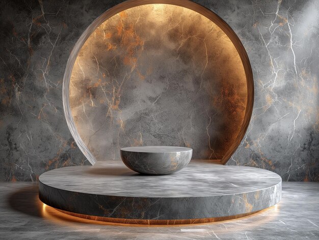 Elegant Marble Stage with Circular Golden Backdrop