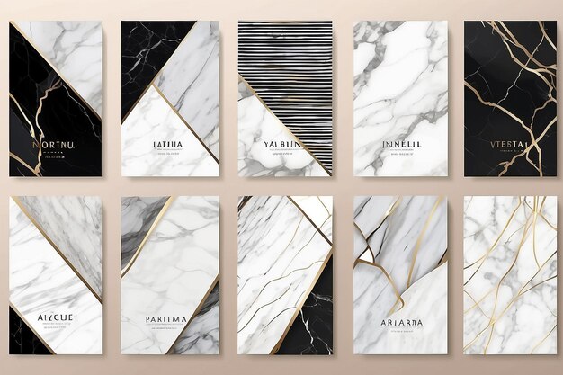 Photo elegant marble texture set vector background collection with black