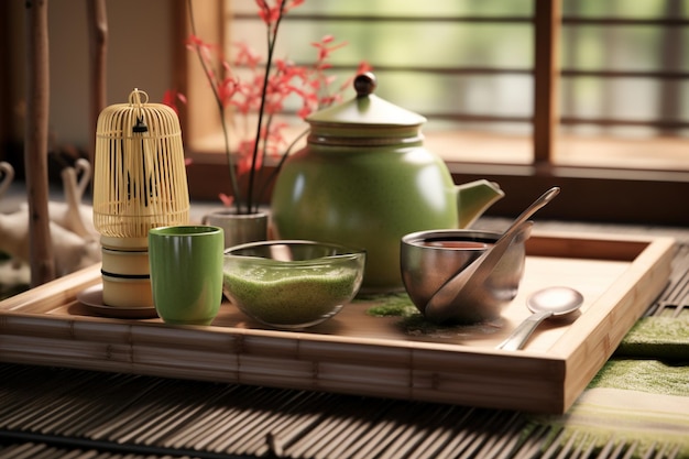 Elegant matcha tea ceremony with traditional tools 00267 02