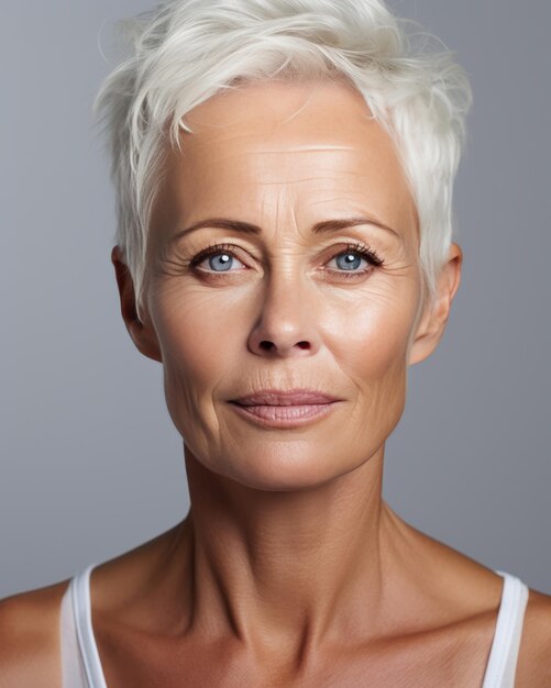 Elegant mature woman s close up portrait for skincare beauty and middle age skincare and cosmetics