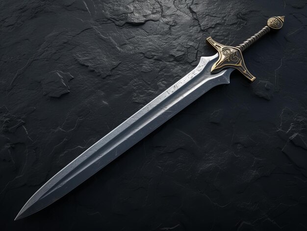 濃い背景に描かれた優雅な中世の剣
