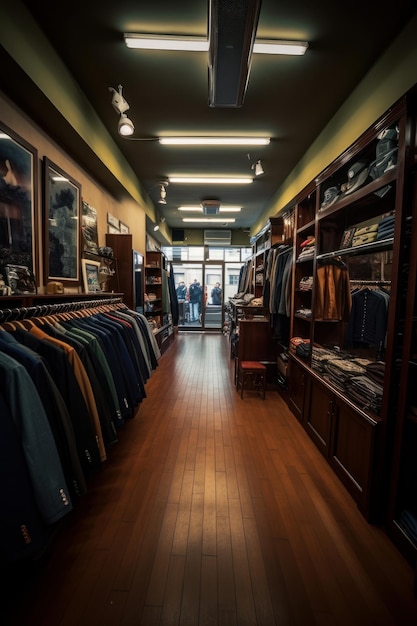 Elegant men's clothing store with artificial lighting