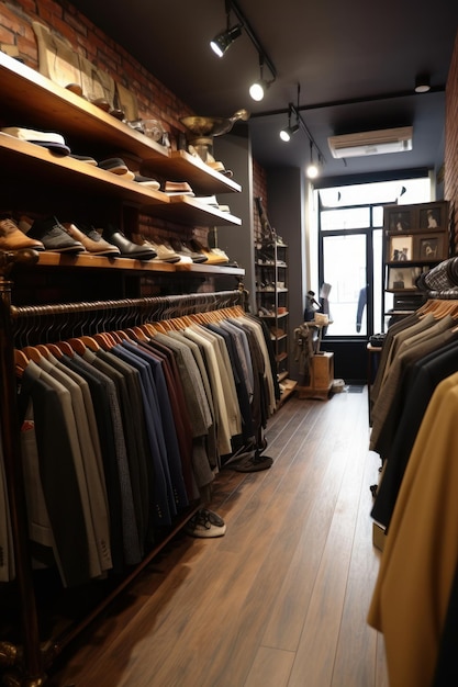 Elegant men's clothing store with artificial lighting